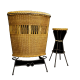 Mueble bar de madera, mimbre y forja, 60's - Francia