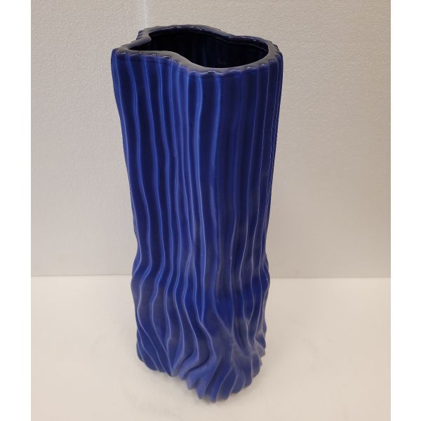 Jarrón de diseño en cerámica azul Klein y vidrio soplado, Movimiento Moderno - Dinamarca