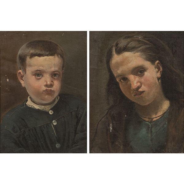 ESCUELA ESPAÑOLA S. XIX - Pareja de retratos de niño y niña