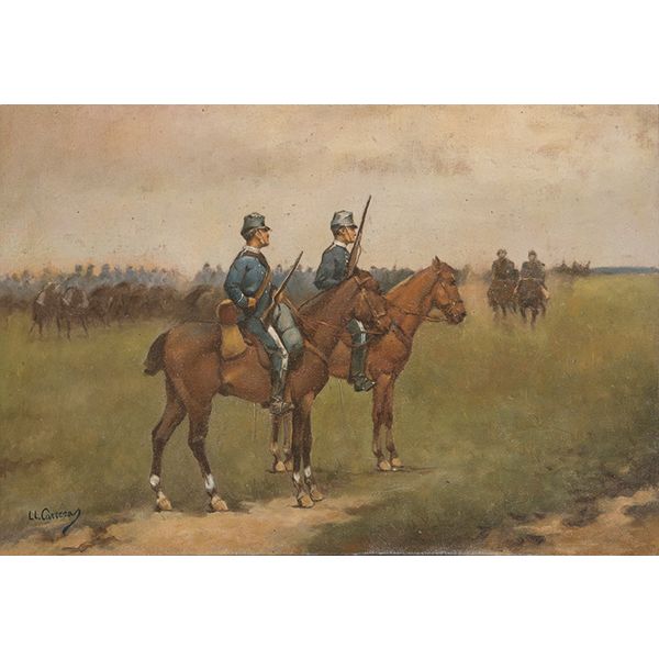 ESCUELA ESPAÑOLA S. XIX - Soldados a caballo