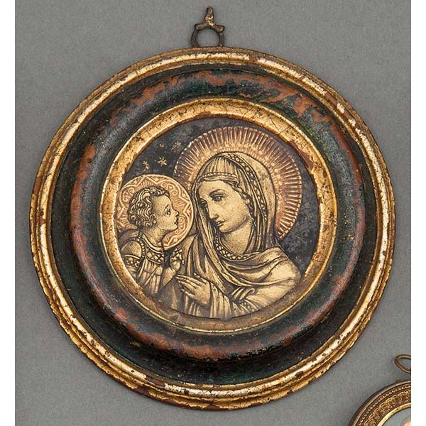 Virgen con niño pintada bajo cristal S. XIX