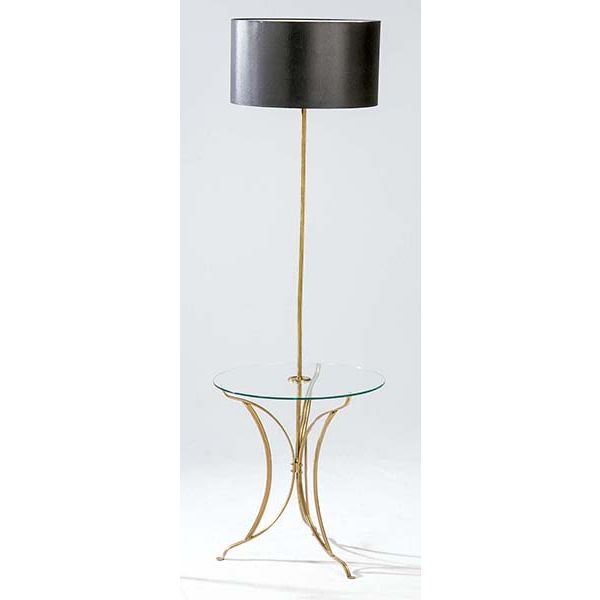 Lámpara de pie de latón y cristal francesa, años 50