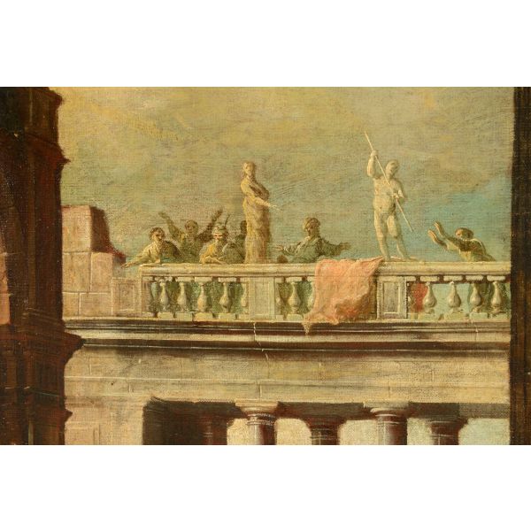 Óleo sobre lienzo Paisaje con ruinas atribuido a Viviano Codazzi escuela italiana siglo XVII