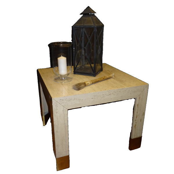 Coffee table en mármol travertino y latón dorado, Midcentury