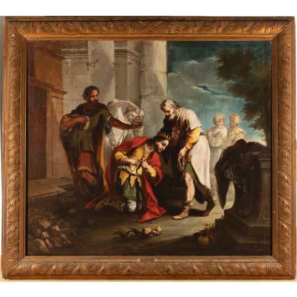 Óleo sobre lienzo Regreso del hijo pródigo atribuido a Antonio González Velázquez Siglo XVIII 