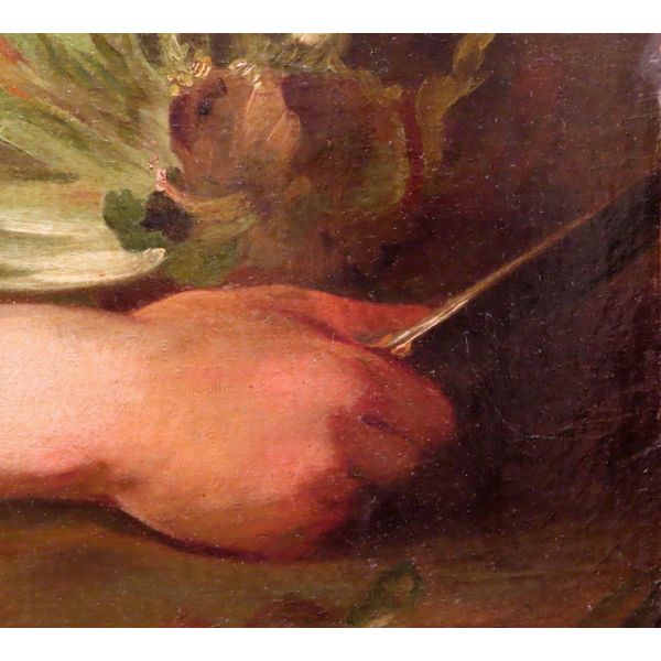Óleo sobre lienzo Retrato de mujer joven con col seguidor de Jean-Baptiste Santerre, escuela napolitana siglo XVIII