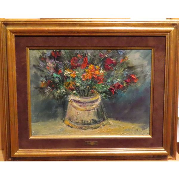 Óleo sobre lienzo Flores firmado Valentin Napoleón Alekov (1937- ) Rusia/Bulgaria Siglo XX