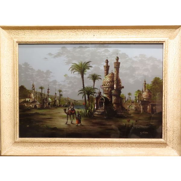 Cristal pintado con escena orientalista firmado G.Alexandre siglo XIX