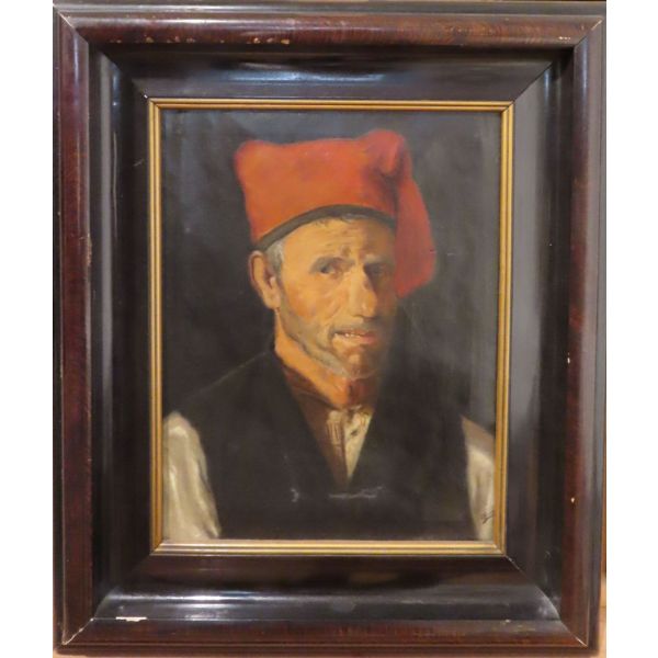 Óleo sobre lienzo Retrato de hombre con barretina escuela catalana siglo XIX