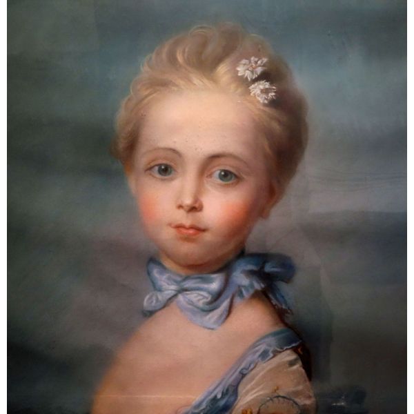 Pastel sobre papel Retrato niña con un gato escuela francesa Siglo XIX