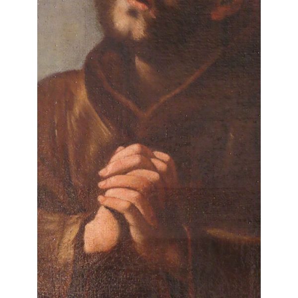 Óleo sobre lienzo San Francisco de Asís en éxtasis seguidor de Guido Reni, escuela napolitana siglo XVII