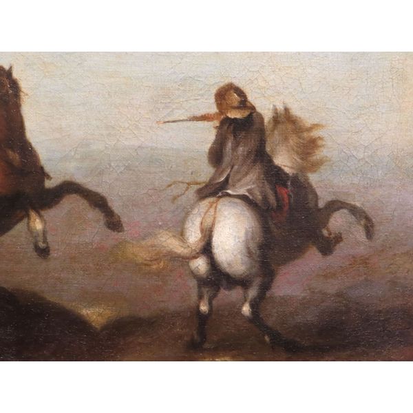 Pareja de óleos sobre lienzo Escenas de batallas atribuido a Juan de Toledo siglo XVII