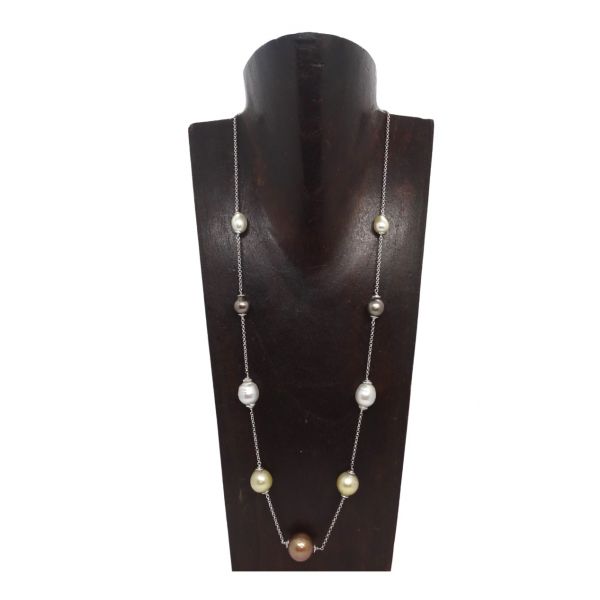 Collar de perlas australianas, golden, tahití y chocolate - cadena oro blanco