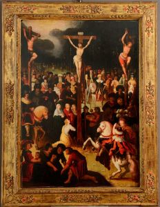 Oleo sobre tabla Crucifixion atribuida a Louis de Caulery escuela flamenca siglo XVII