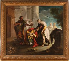Óleo sobre lienzo Regreso del hijo pródigo atribuido a Antonio González Velázquez Siglo XVIII 