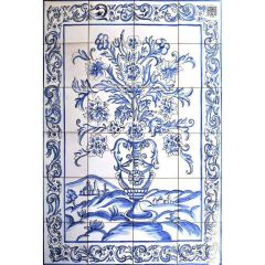 Panel de azulejos y baldosas de cerámica esmaltada pintados a mano en Portugal. 